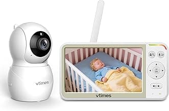 VTimes 5'' Video Baby Monitor No WiFi with 32-Hour Battery, 2-Way Talk Baby Camera Monitor VOX Pan-Tilt-Zoom Night Vision Temperature Display Alarm 8 Lullabies and 1000ft, for Baby/Elderly/Pet