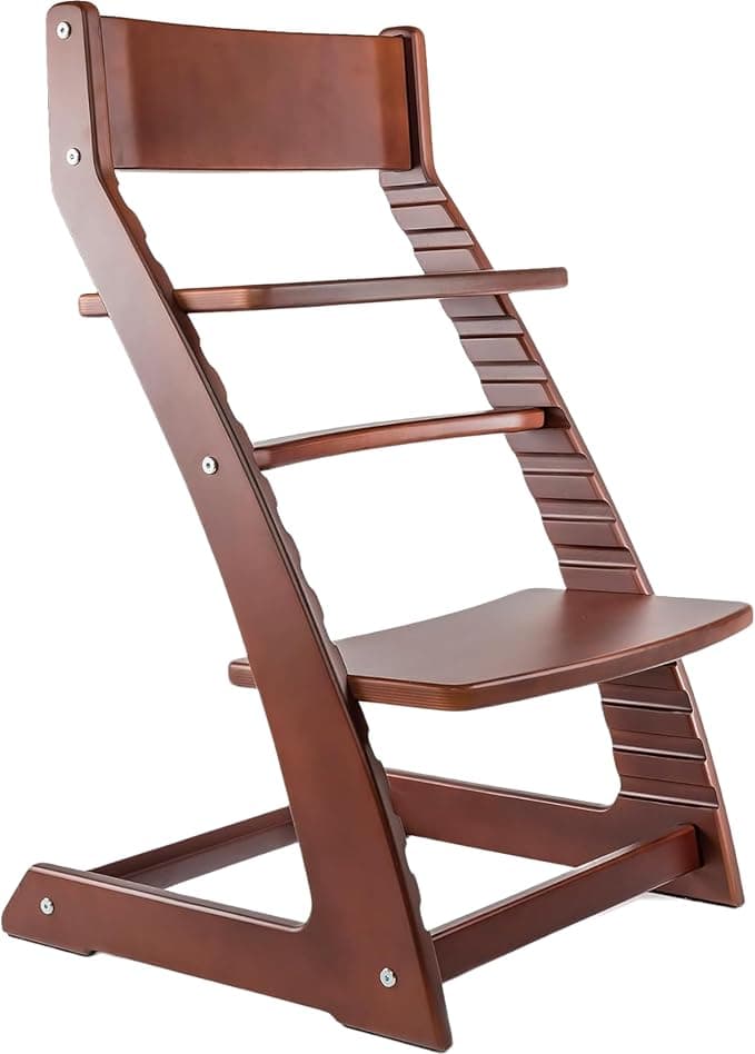 Fornel Wooden High Chair for Babies and Toddlers - Adjustable Montessori High Chair for Independent Eating & Activities, Grows with Child from 3 Years to 200 lbs, Easy-Clean Solid Birchwood - Dark Walnut