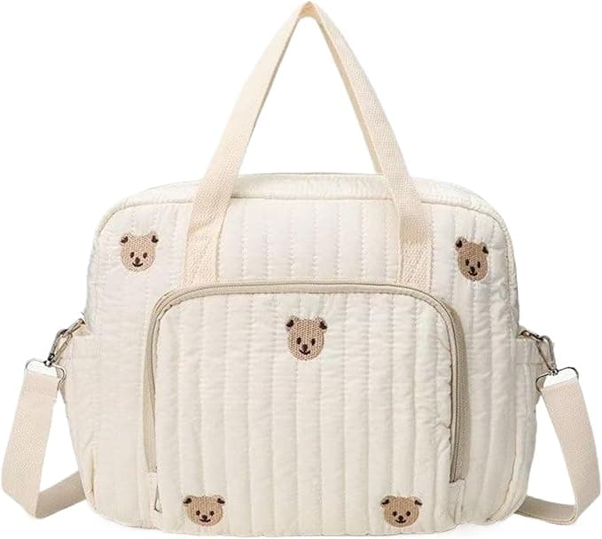 Babys Diaper Bag Tote, Cute Bear Quilted Travel Diaper Tote, Multifunctional Portable Stroller Storage Bag Babys Nappy Bags for Mom