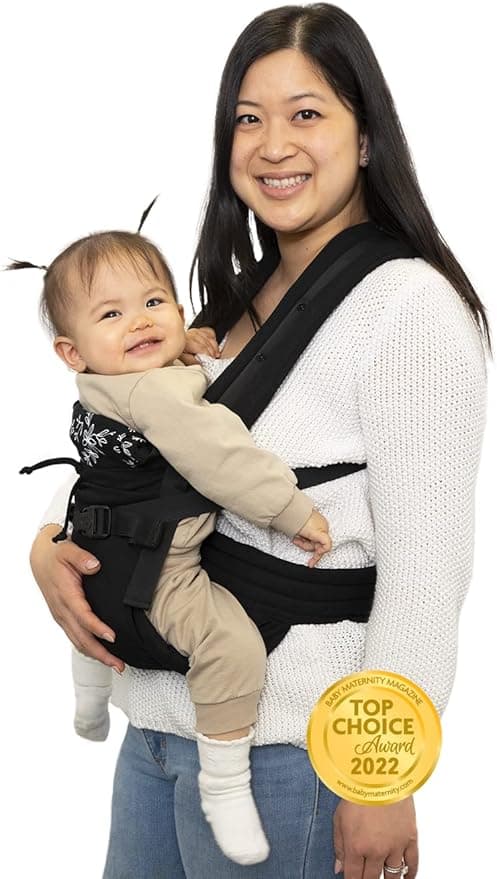 bblüv Pöp’Ngo - Adjustable Comfortable Compact Easy-to-use Baby Carrier With 6 Different Positions With Head Cushions, Transport Bag, 0m+, Up To 15.8 Kg. (Black)
