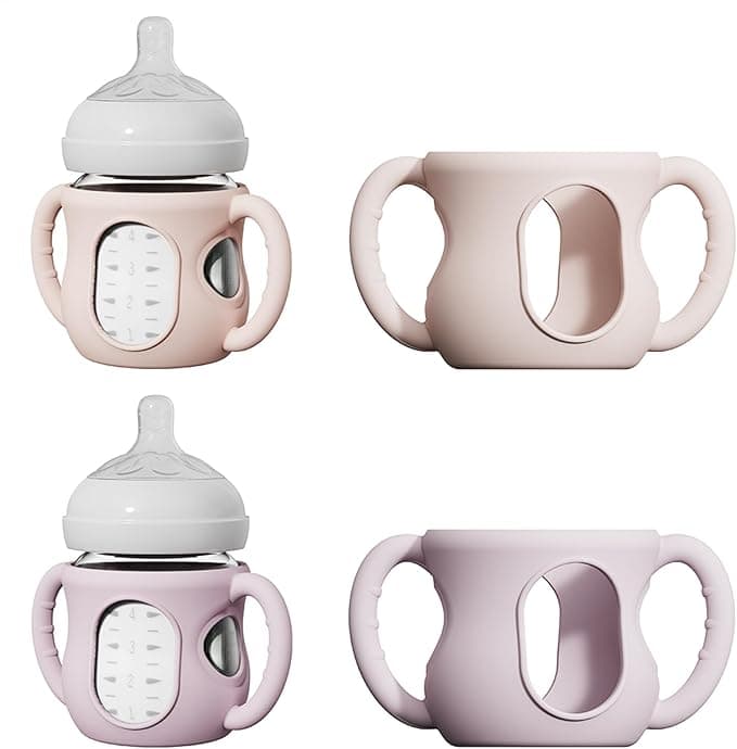 2 Pack Silicone Sleeves for Avent Natural Glass Bottles, Anti Breakage Bottle Holder with Handle, Compatible with Philips Avent Glass Natural Bottle 4 oz