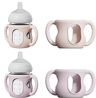 2 Pack Silicone Sleeves for Avent Natural Glass Bottles, Anti Breakage Bottle Holder with Handle, Compatible with Philips Avent Glass Natural Bottle 4 oz