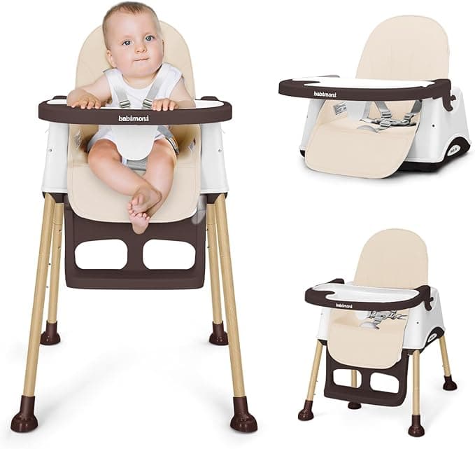 babimoni 3 in 1 High Chairs for Babies and Toddlers, Convertible High Chair, High Chair with Foot Rest and Double Tray, Easy to Clean, Compact and Versatile, Perfect for Growing Kids (Cream)