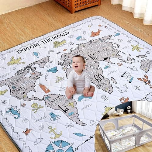 Jinrobabes Baby Play Mat 71” X 59”, Extra Large Anti-Slip Baby Playpen Mat,Thicken One-Piece Activity Playmats for Infants, Babies & Toddlers, Non-Slip Portable Baby Floor Mat for Play & Tummy Time