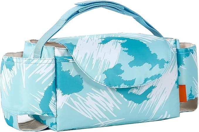 Universal Baby Travel Organizer – Waterproof Multi-Pocket Storage Pouch for Strollers & Infant Carriers, Large Capacity Parent Caddy with Cup Holders for Bottles (Water Blue Graffiti)