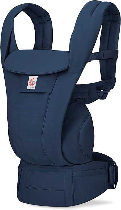 Ergobaby Omni Deluxe Baby Carrier for Newborn to Toddlers 0-48 Months (7-45 lbs) - 4-Position 100% Premium Cotton Baby Carrier with Ergonomic Support, Storage Pockets, and Sun Hood - Midnight Blue