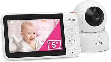 VTech VM924 Pan & Tilt Video Baby Monitor, 5" LCD Screen, Up to 17 Hrs Video Battery Life, Plug & Play, 1.33x Zoom, Night Vision, Up to 1000ft Range, Soothing Sounds, 2-Way Talk, Secured Transmission