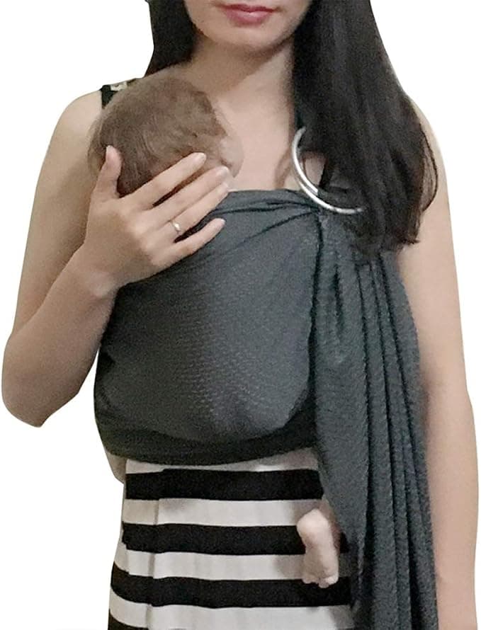 Adjustable Baby Water Ring Sling Baby Carrier Infant Wrap with Aluminum Ring Best Baby Gift One Size Fit All Grey