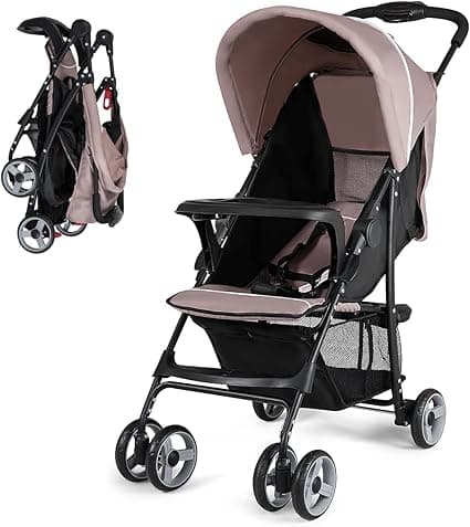 Costzon Lightweight Baby Stroller, Foldable Stroller with 5-Point Safety System and Multi Position Reclining Seat (Coffee)