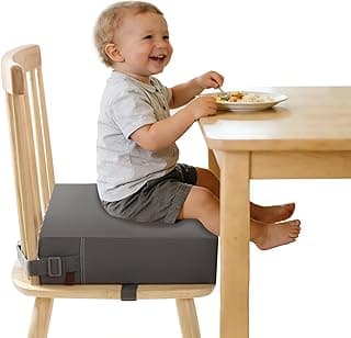 Booster Seat for Eating Toddler, Washable PU Kitchen Chair Booster Seat with Double Adjustable Safe Straps, Non-Slip Bottom, Baby Portable Travel Camping Increasing Cushion