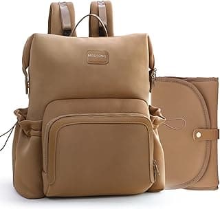 miss fong Diaper Bag Backpack - Baby Diaper Bag Neoprene Bag Large Capacity Neoprene Backpack with Diaper Changing Pad Travel Diaper Backpack Baby Backpack with 12 Pockets for Mom & Dad-Brown