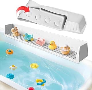Bathtub Splash Guard for Tub Kids - Silicone Bathtub Water Guard with 11 Suction Cups, Play Shelf for Bathing, Toy Tray Caddy Holder for Tub Prevents Water Spills in Bathroom, Fun Bath Time Storage