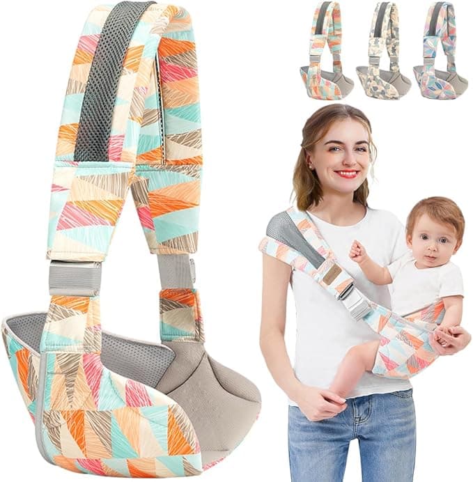 Baby Sling Carrier, Baby Carrier with Waist Support, Portable Ergonomic Toddler Carrier Sling, Adjustable Thick Baby Wrap Carrier for Newborn Up to 0-36 Month (Geometry)