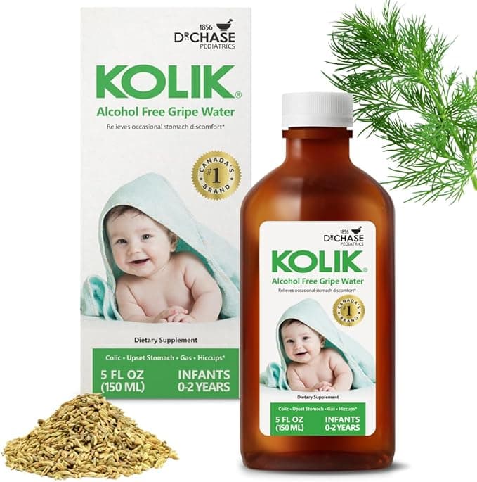 Dr. Chase Pediatrics Kolik Alcohol Free Gripe Water - Colic Relief for Newborns & Infants - Safe, All Natural Gas Drops for Babies - Herbal Formula to Ease Digestive Discomfort & Fussiness, Made in Canada - 150 ml