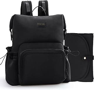 miss fong Diaper Bag Backpack - Baby Diaper Bag Neoprene Bag Large Capacity Neoprene Backpack with Diaper Changing Pad Travel Diaper Backpack Baby Backpack with 12 Pockets for Mom & Dad -Black