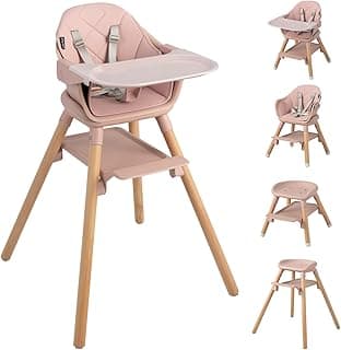 HONEY JOY Baby High Chair, 6 In 1 Convertible Wooden Highchair for Babies and Toddlers/Toddler Chair/Bar Stool, Removable Double Tray & Reversible Footrest, Safety Harness for Infant Boys Girls (Pink)