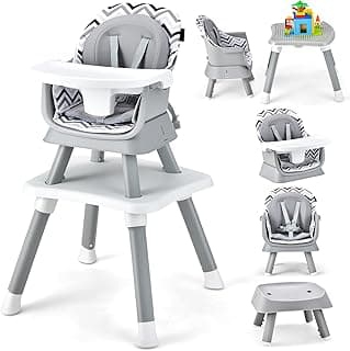 HONEY JOY 8 in 1 Baby High Chair, Convertible Highchair for Babies and Toddlers/Table and Chair Set/Building Block Table/Booster Seat/Stool/Toddler Chair with Safety Harness (Wave Gray)