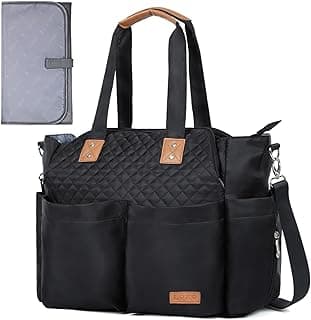 Lekebaby Large Diaper Tote Bag for Mom - Baby Diaper Satchel Bag with Insulated Pockets & Changing Pad & Stroller Straps
