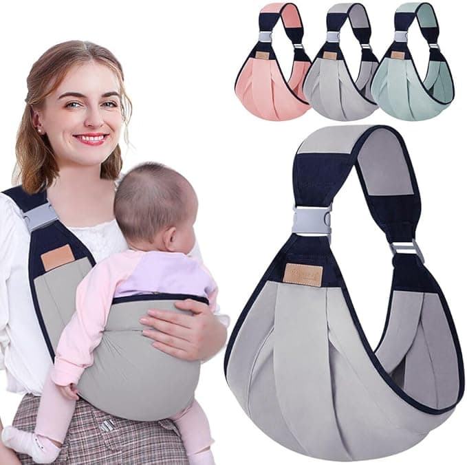 Breathable Baby Sling, Adjustable Baby Carrier, Baby Carrier Wrap, Quick Dry, Thick Shoulder Straps for 0-36 Months Baby (Grey A)