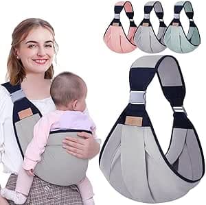 Breathable Baby Sling, Adjustable Baby Carrier, Baby Carrier Wrap, Quick Dry, Thick Shoulder Straps for 0-36 Months Baby (Grey A)