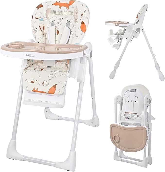 LIVINGbasics 3-in-1 Baby High Chair, Portable Foldable Dining Seat with Adjustable Food Tray & Footrest, 6-Position Adjustable Seat Height, 3 Reclining Backrest