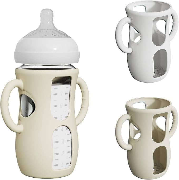 2 Pack Silicone Sleeves with Easy-Grip Handle for Avent Natural Glass Bottles, Anti Breakage Baby Bottle Holder, Compatible with Philips Avent Glass Natural Bottle 8 oz, Not for Infant Use