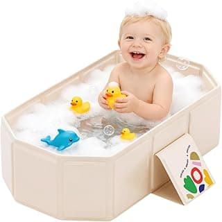 Baby Foldable Kids Bathtub for Infants to Toddler with Non-Slip Base,Easy Storage,Perfect for Small Spaces,White