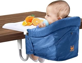 MTWML Hook On High Chair with Tray,Portable Baby High Chair That Attaches to Table,Clip On Fast Table High Chair for Babies and Toddlers.Baby Feeding Seat for Table and Counter to Travel (Pure-Blue)