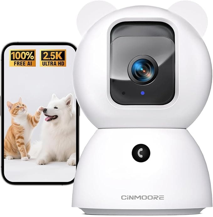 2.5K Security Camera Indoor, Non-Subscription AI Person/Pet/Cry Detection, 4MP Pet/Dog/Cat Camera w/Phone App, Pan Tilt 2.4GHz WiFi Cameras for Home Security, Night Vision, Full Duplex Audio
