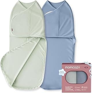 Momcozy Baby Swaddle, Quiet Fastener Swaddle Suitable for Infant 0-3 Months, New-Parent-Friendly Sleep Sack, Reduce Startle Reflex, Newborn Boys Girls Registry Essentials, 2-Pack, Serenity