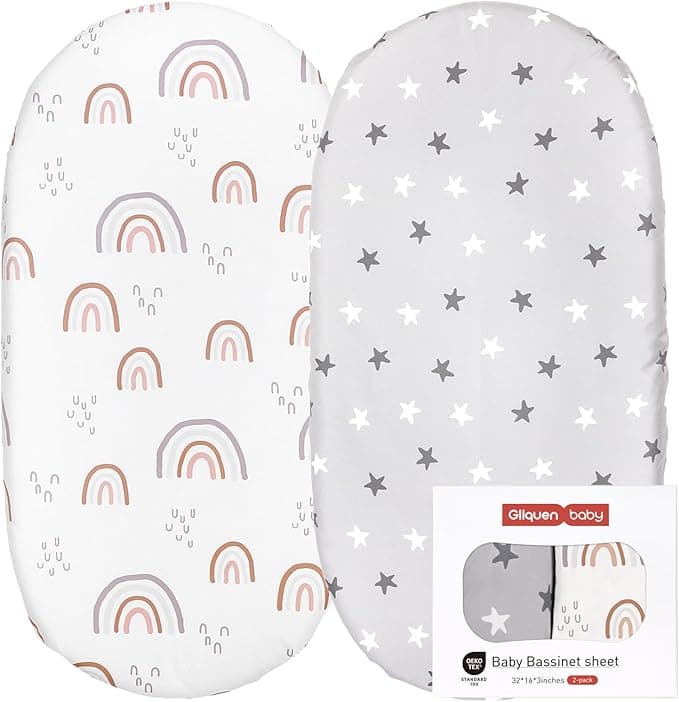 Gllquen Baby Bassinet Crib Sheets Set, Breathable Cozy Fitted Mattress Sheet, Elastic Travel Crib Fashionable Floral Pattern, Standard Cradle Safe Sheets for Baby Boy Girls 32"X16" (Rainbow)