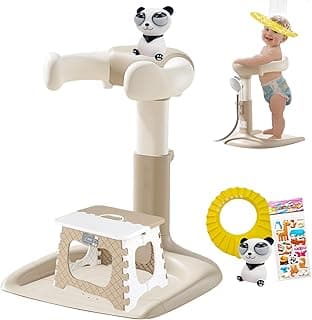 Baby Shower Stand with Support, 2-in-1 Sitting & Standing Baby Bath Stand with Anti-Slip Base, 10 Levels Adjustable Height and Armrest with Seat for Toddlers, Ideal Gift for Infants 6-36 Months