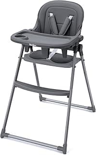 Babilous Foldable High Chair, High Chairs for Babies and Toddlers, Dining Chairs and Eating Chair with Adjustable Tray and 5 Point Harness for Infant, Gray