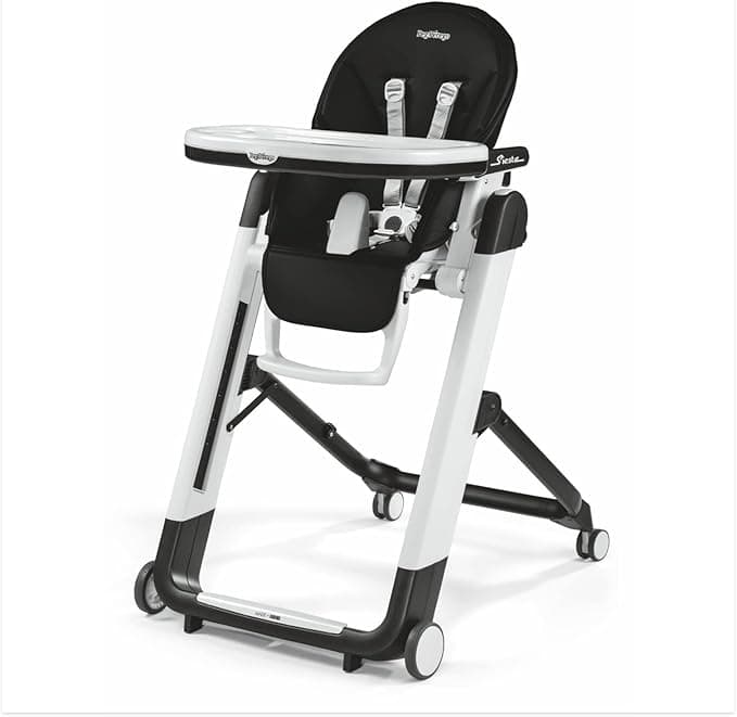 Peg Perego Siesta, Grow with Baby Folding High Chair & Recliner, Height Adjustable, Quick Clean & Easy Push Wheels for Babies & Toddlers, Made in Italy, Licorice (Black)