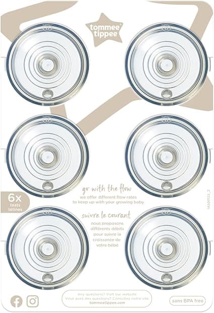 Tommee Tippee Natural Start Baby Bottle Nipples, Medium Flow, 3m+, Pack of 6 Soft Silicone Breast-Like Bottle Nipples for a Natural Latch with Anti-Colic Valve
