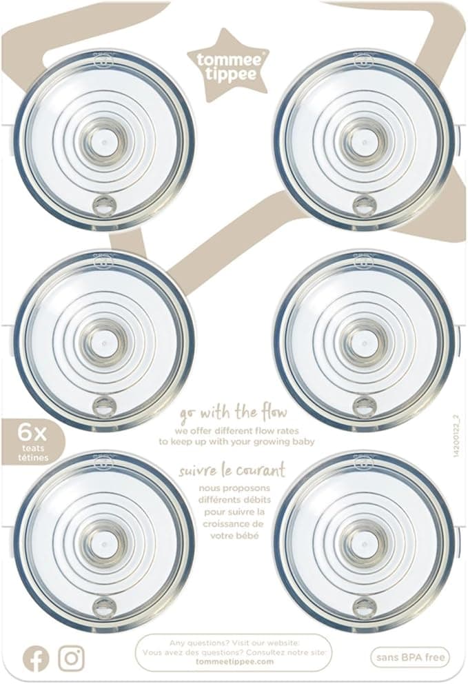 Tommee Tippee Natural Start Baby Bottle Nipples, Medium Flow, 3m+, Pack of 6 Soft Silicone Breast-Like Bottle Nipples for a Natural Latch with Anti-Colic Valve