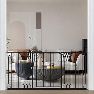 ALLAIBB Extra Wide 66.93-71.65inch Baby Gate Pressure Mount 170-182cm Auto Close Black Metal Child Dog Pet Safety Gates with Walk Through for Stairs,Doorways,Kitchen and Living Room