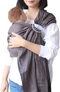 Ring Sling Baby Carrier Wrap | Luxury lightweight Breathable Linen Baby Slings for Infant, Newborn, Kids and Toddlers | Adjustable, Breastfeeding, Shower Gift White