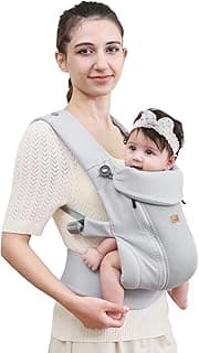 CUBY Newborn Baby Carrier with Head Support and Sunshield, Breathable & Adjustable Newborn Toddler Front Baby Carriers, Hands-Free Newborn Carrier up to 40lbs(Light Grey)