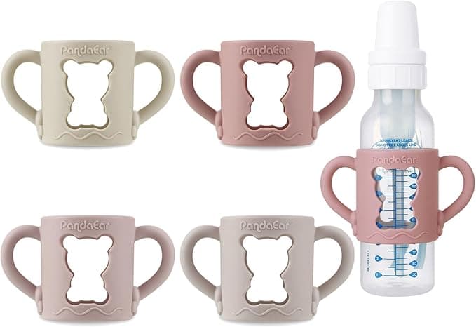 PandaEar 4 Pack Silicone Baby Bottle Handles with Dr Brown Narrow Baby Bottles 8 oz/250 ml, Non-Slip Easy Grip Handles