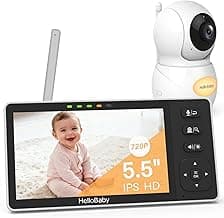 HelloBaby 720P Video Baby Monitor with Baby Camera | No WiFi, Hack-Proof Security & Long Range | Remote Pan, Tilt, Zoom, Night Vision, Night Light | 5.5" Monitor, 4000mAh Battery
