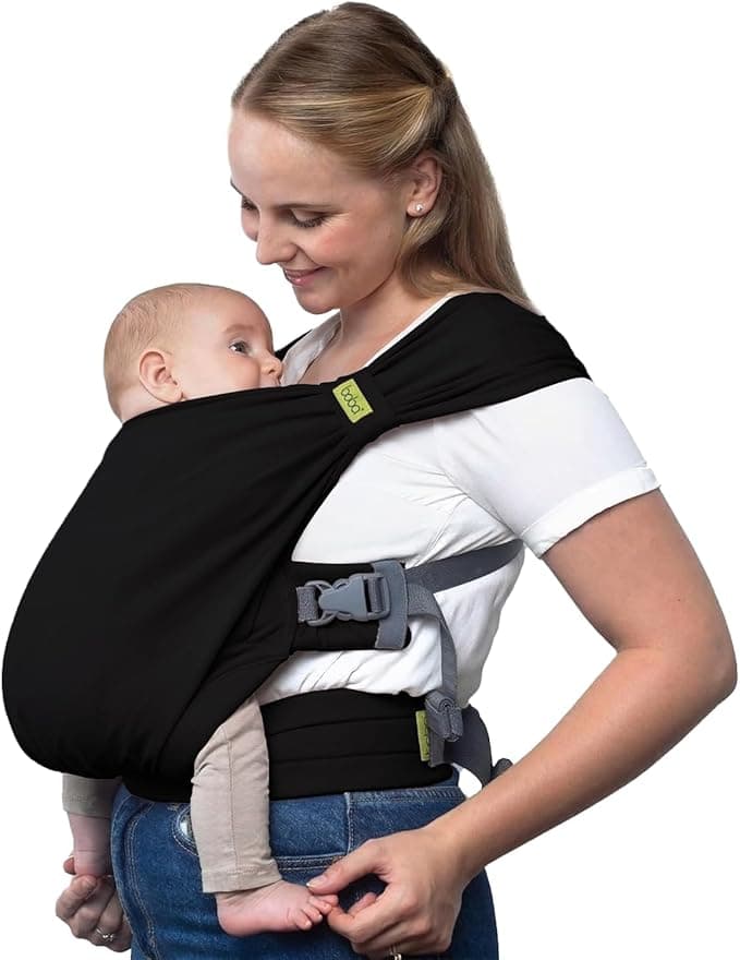 Boba Bliss Pre-Wrapped Baby Carrier with Buckle - Newborn to 7-35 lbs Light, Breathable & Easy to Adjust Hybrid Infant Sling & Toddler Carrier - Certified Hip-Healthy for 0-18 Months - Black