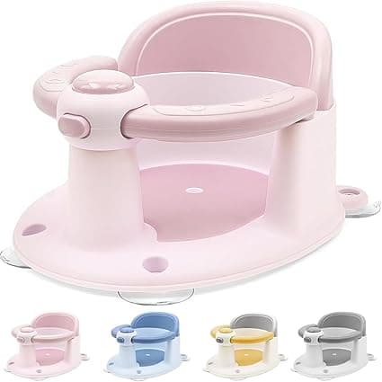 Baby Bath Seat for Babies 6 Months & Up, Non-Slip Toddler Sitting Up Bathtub Seats, Open Design Infant Bath Tub Chair with 4 Suction Cups for Shower (Pink)