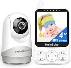 HelloBaby Baby Monitor No WiFi, 4" IPS Screen, 2800mAh Battery (26H ECO), Video Baby Monitor with Camera and Audio, Pan-Tilt-Zoom, Infrared Night Vision, Temperature Sensor, 8 Lullabies & 1000ft Range