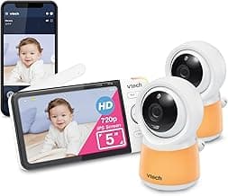 VTech RM5754-2HD Smart Wi-Fi Video Baby Monitor with 5” Display and 1080p HD Cameras, Built-in Night Light & 2 Cameras, White