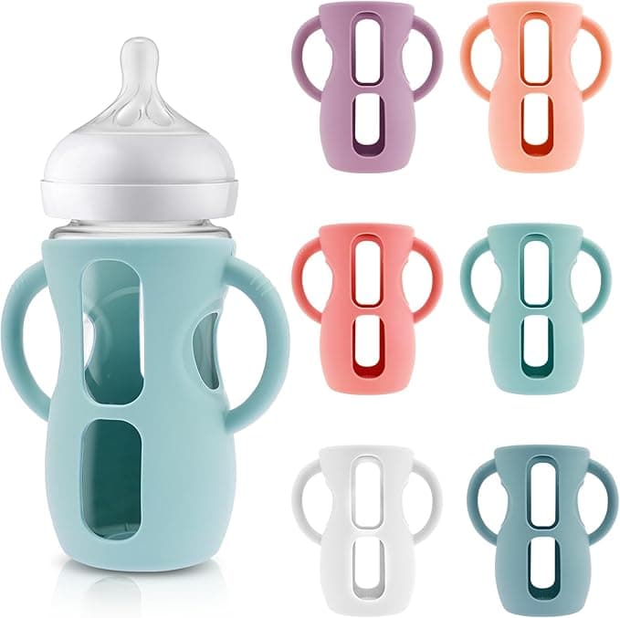 6Pcs Silicone Sleeves for Avent Baby Bottles,Silicone and Easy-Grip Handles,Anti Breakage Holder for Natural Glass Baby Bottles, Compatible with Avent 8oz Glass Bottle, Heat Retention & Safety