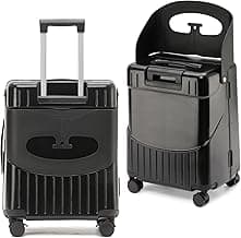 Ride-On Suitcase with Built-in Seat for Kids & Adults, 20" Carry-On Luggage TSA-Approved Underseat Spinner, Lightweight Hard Shell with Aluminum Frame, 360° Wheels, 40L (Black, W/seat)