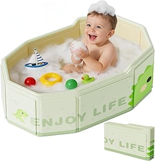 Collapsible Baby Bathtub for Shower, Portable Foldable Toddler Bath Tub with Non-Slip Base, Compact Travel Essentials for Kids & Infants, Easy Storage in Small Spaces, Dinosaur