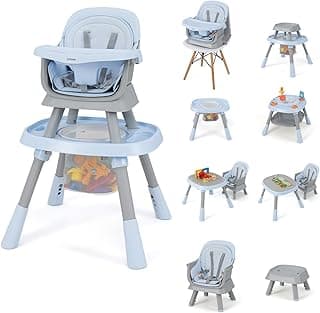 INFANS 9 in 1 High Chair, Convertible Baby Highchair for Babies and Toddlers, Table and Chair Set Building Block Infant Dining Booster Seat, Kids Stool with Activity Children Play Kitchen (Blue)