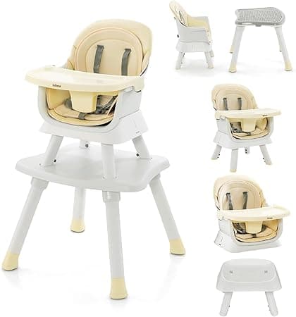INFANS 7 in 1 Baby High Chair, Convertible Highchair for Babies and Toddlers, Infant Dining Booster Seat, Building Block Table, Kids Stool Table Chair Set with Removable Tray … (Beige)